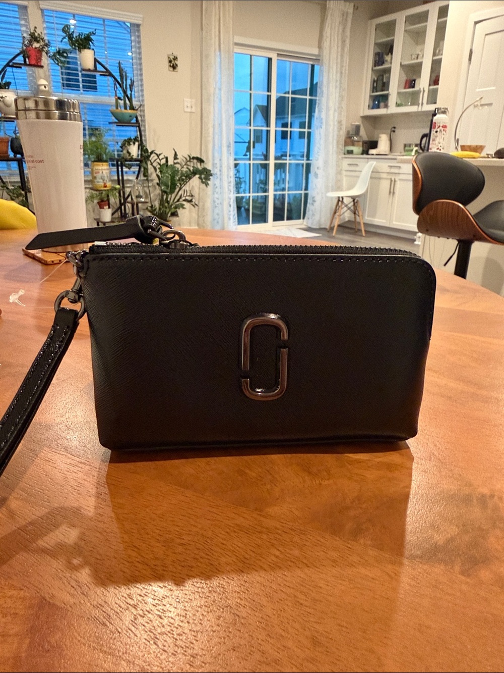 Black Wristlet Clutch with Metal Logo Accent